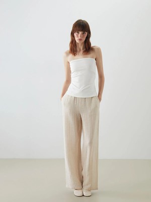 Lc Waikiki Yeni Sezon Beli Lastikli Çizgili Müslin Kadın Pantolon