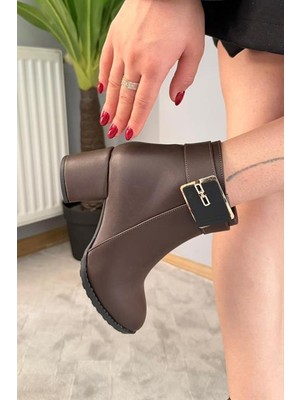 Difolia Kadın Mabel Kahverengi Tokalı ( 6 cm ) Topuklu Oval Burun Bot