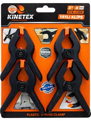 Kinetex KTX-3388 Yaylı Klips 4’lü Set 3” Plastik Sıkıştırma Mandalı | Mandal Tip Işkence Pense Klips