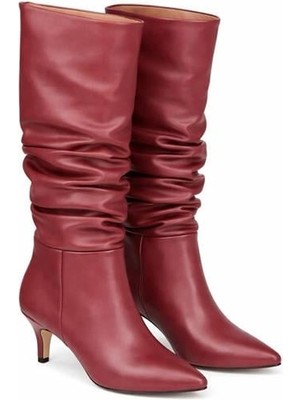 M&B COLLECT Kadın Tamara Bordo Mat Körüklü Sivri Burun Çivi Topuk Çizme