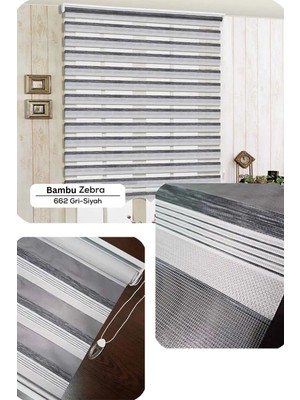 YS Perde Tasarım Lux Bambu Renk Geçişli Zebra Stor Perde Alüminyum Kasalı Yüksek Kaliteli - Siyah/gri BRX1130/04W