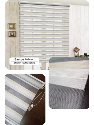 YS Perde Tasarım Lux Bambu Renk Geçişli Zebra Stor Perde Alüminyum Kasalı Yüksek Kaliteli - Bej/gri BXW1130/02W
