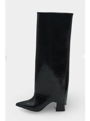 M&B COLLECT Kadın Letoo Siyah Rugan Tak Çıkart Detaylı Çizme