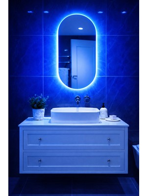 Digital Hayat Oval Elips LED Işıklı Ayna | Beyaz Günışığı Amber Mavi Kırmızı Rgb | Dekoratif Banyo Makyaj Aynası