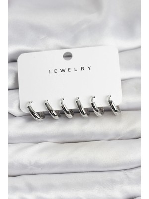 Luz&Pos Gümüş Renk Pirinç Halka Kadın Küpe Seti