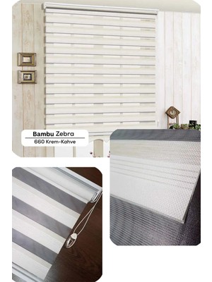 YS Perde Tasarım Lux Bambu Renk Geçişli Zebra Stor Perde Alüminyum Kasalı Yüksek Kaliteli - Krem/bej BWQ1130/01W