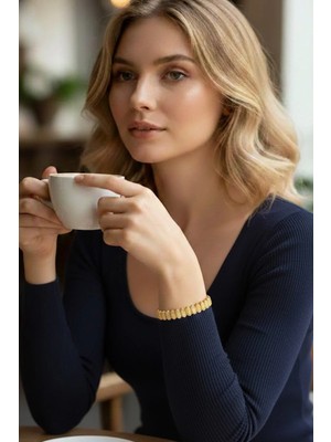 Caş Dekorasyon Altın Renk Taşlı 14K Altın Kaplama Bileklik