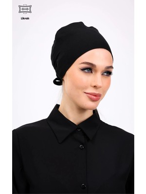 Loggia Likralı Dikişsiz Siyah Bone Kadın Tesettür Bağlamalı Kaymaz Iç Bone Siyah