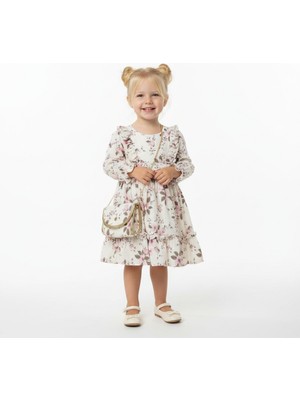 Seabubbles Müslin Çiçekli Kız Çocuk Uzun Kollu Çantalı Elbise