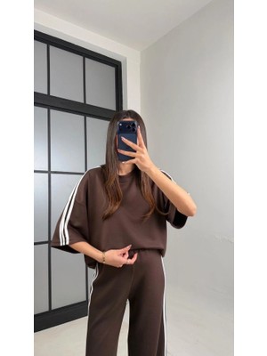 Kadın Yarasa Kol Yanları Şerit Detay Modal Kumaş Ikili Takım