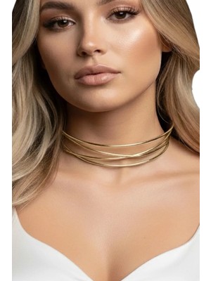 Caş Dekorasyon Altın Renk Metal Choker Kolye