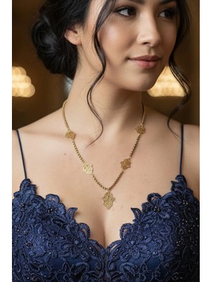 Caş Dekorasyon Altın Renk Fatma Ana Eli Çelik Kolye