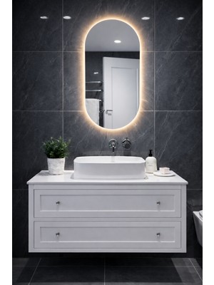 Digital Hayat Oval Elips LED Işıklı Ayna | Beyaz Günışığı Amber Mavi Kırmızı Rgb | Dekoratif Banyo Makyaj Aynası