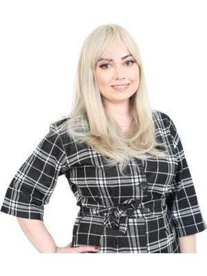 Indispensablely Düz Perçemli Orta Boy Fiber Sen Peruk / Balköpüğü / Platin Röfleli