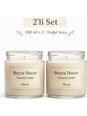 Beyra Decor 2’li Doğal Soya Mum 300 ml x 2 – Cam Kavanoz Bardak Mum Seti | Ev Dekor & Hediye