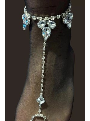 Caş Dekorasyon Gümüş Renk Taş Detaylı Tasarım Halhal Ayak Şahmeranı