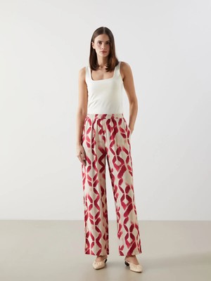 Lc Waikiki Yeni Sezon Beli Lastikli Desenli Geniş Paça Kadın Pantolon