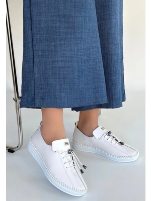 Indispensablely Warte Beyaz Deri Bağcıklı Spor Ayakkabı