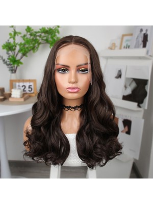 Indispensablely Kahverengi Orta Boy Hafif Dalgalı Tül Peruk