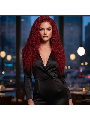 Indispensablely Gerçek Front Lace Tül Peruk / Su Dalgası / Kızıl 70/75CM