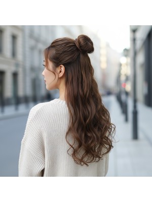 Indispensablely Fiber Sen Dalgalı Yarım Ay + 2 Yan Çıt Çıt / Kumral