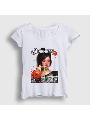 Presmono Kadın Beyaz Spaghetti Hong Eunchae Le Sserafim T-Shirt