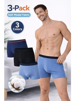 Süsen Lingerie 3 Adet %100 Pamuk Erkek Modal Boxer, Lacivert,siyah,mavi