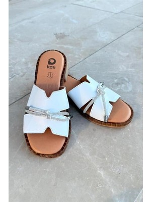 M&B COLLECT Kadın Hakiki Deri Taş Detaylı Terlik