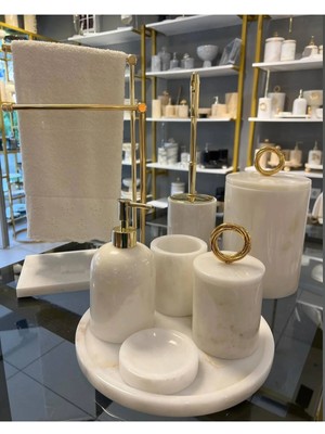 Ege Gross Dekoratif Doğal Beyaz Mermer / Aksesuar Detaylı 8li Mermer Banyo Seti /mermer Banyo Takımı