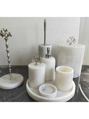 Ege Gross Beyaz Mermer Banyo Seti 8'li %100 Doğal Taş Renk: Beyaz - Gümüş Şık Tasarım
