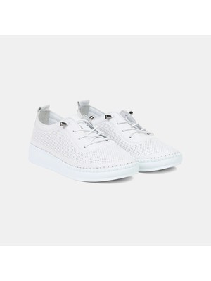 Desa Kadın Beyaz Lastik Bağcıklı Deri Spor Ayakkabı