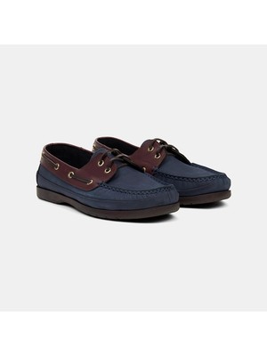 Desa Erkek Lacivert - Bordo Detaylı Nubuk Deri Loafer