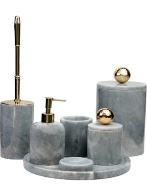 Ege Gross Dekoratif Mermer Banyo Seti Takımı 7 Li Buyuk Disko Top Pirinç Detaylı Tasarım Set