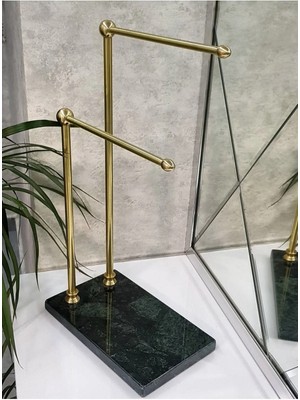 Ege Gross Dekoratif Mermer Ayaklı Iki Kollu Metal Banyo El Havluluk Standı