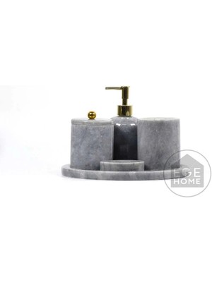 Ege Gross Dekoratif Gri Mermer Banyo Seti 5 Li Gold Toplu Tasarım Set\mermer Banyo Takımı