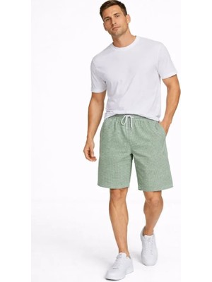 paris store Erkek Pötikareli Şort – Beli Lastikli Bağcıklı, Cepli, Rahat Kesim Günlük Yazlık Şort - Mint Yeşili