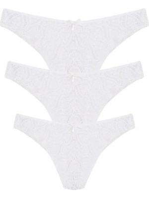 Veralya Moda Dantelli 3lü Tanga Külot Ekru