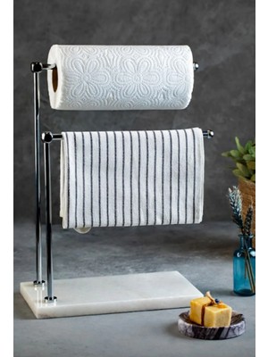 Ege Gross Dekoratif Mermer Ayaklı Iki Kollu Metal Banyo El Havluluk Standı