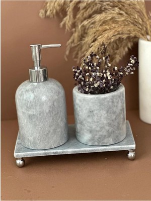 Ege Gross Dekoratif Doğal Grı Mermer Aksesuar Detaylı 3 Lü Mermer Banyo Seti /mermer Banyo Takımı