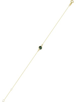 Bolek Jewellery Yeşil Yuvarlak Taş Minimal Set (Kolye & Bileklik)