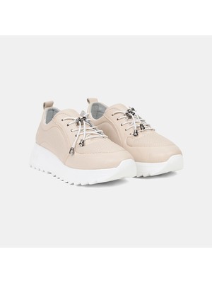 Desa Kadın Kırık Beyaz Lastik Bağcıklı Dolgu Topuklu Deri Sneaker