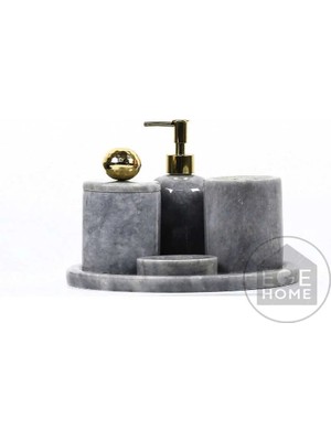 Ege Gross Dekoratif Gri Mermer Banyo Seti 5 Li Gold Disko Toplu Tasarım Set\mermer Banyo Takımı