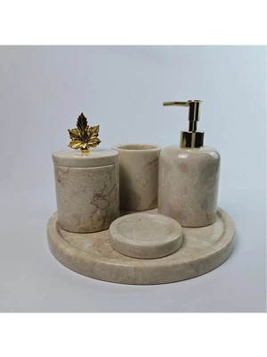 Ege Gross Dekoratif Doğal Bej Mermer Aksesuar Detaylı 5 Li Mermer Banyo Seti /mermer Banyo Takımı