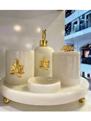 Ege Gross Dekoratif Beyaz Mermer Banyo Seti Takımı 5 Li Tasarım Set