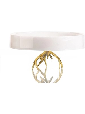 Ege Gross Dekoratif Beyaz Renk Geyik Boynuzu Aksesuarl Mermer Tepsi Servis Sunum Tabağı