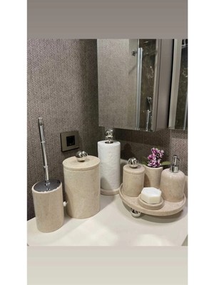 Ege Gross Dekoratif Doğal Bej  Mermer / Aksesuar Detaylı 8li Mermer Banyo Seti /mermer Banyo Takımı