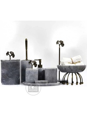 Ege Gross Dekoratif Gri Mermer Banyo Seti 9lu Eskitme Aksesuarlı Tasarım Set\mermer Takım