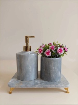 Ege Gross Bera - Gri Mermer Banyo Seti Ayaklı 3lü