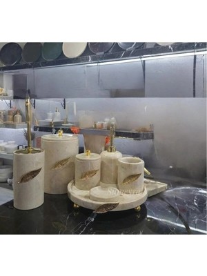 Ege Gross Doğal Bej Mermer Banyo Seti 7  Parça |/mermer Banyo Takımı