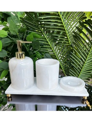 Ege Gross 4 Lü Banyo Seti %100 Doğal Mermer Olan Ürünümüz Beyaz Gold
